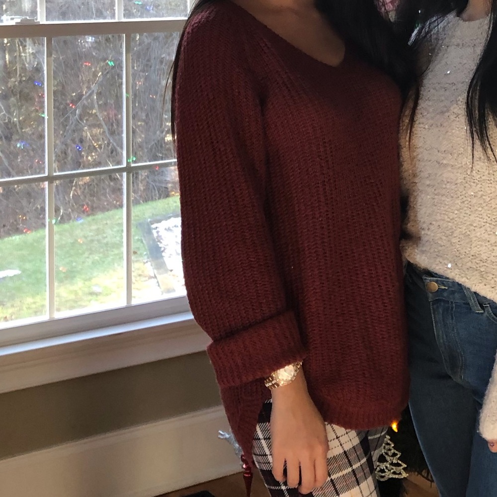 Red Knit Oversized Sweater